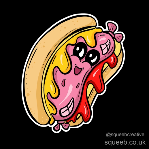 Weenie Roast Hot Dog Retro Cartoon Character Squeeb Creative
