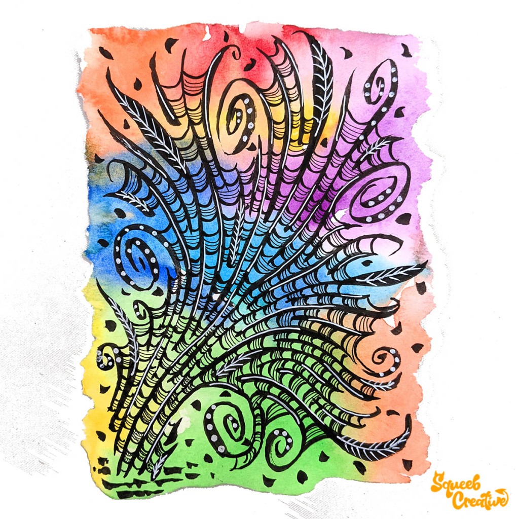 Watercolour and Ink Floral Abstract Doodle Art by Squeeb Creative Artist
