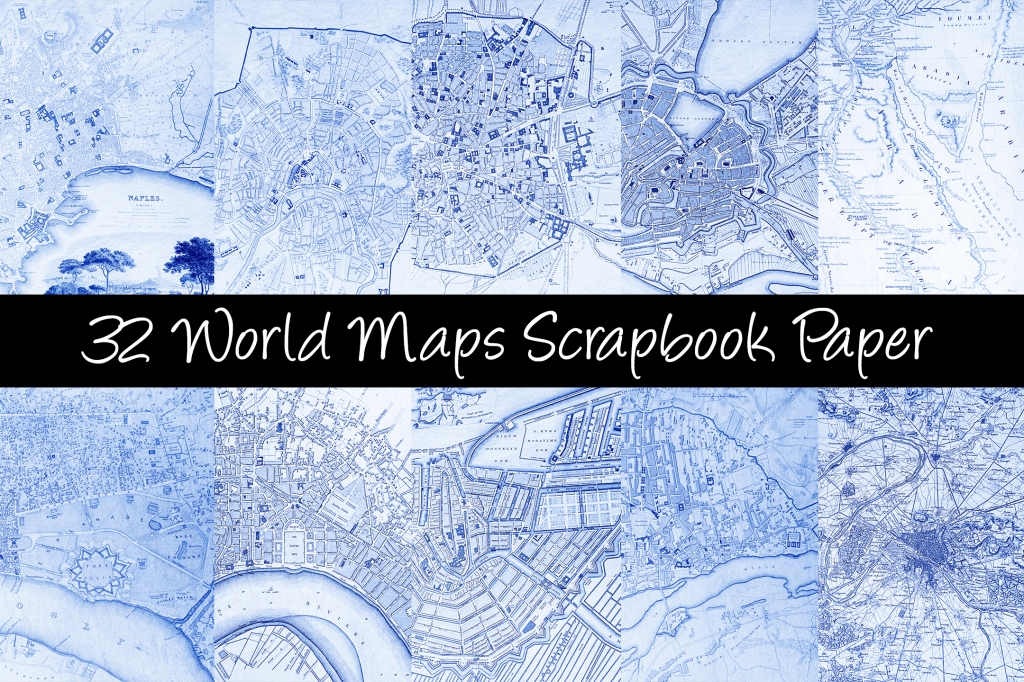 World Maps Scrapbook Paper Download Collection by Squeeb Creative 