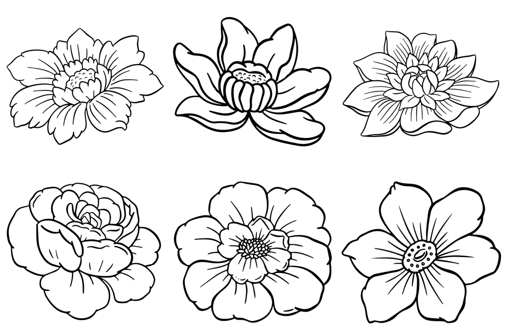 25 Tattoo Rose Flower Heads Design Line Art Clip Art Collection by Squeeb Creative