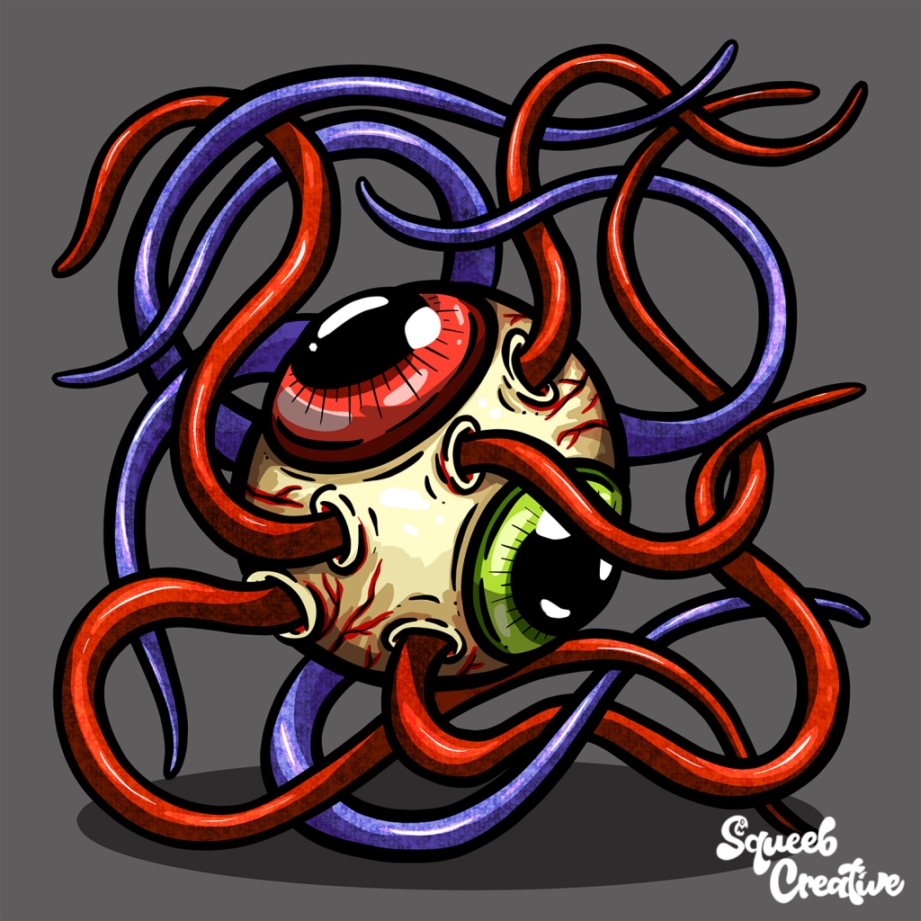 Eyeball Tentacles Weird ARt Rockabilly Tattoo Cartoon Style Eye by Squeeb Creative