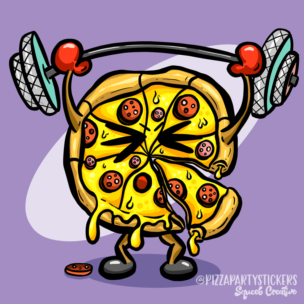Pizza Party Stickers Weightlifting Exercise Pepperoni Pizza by Squeeb Creative