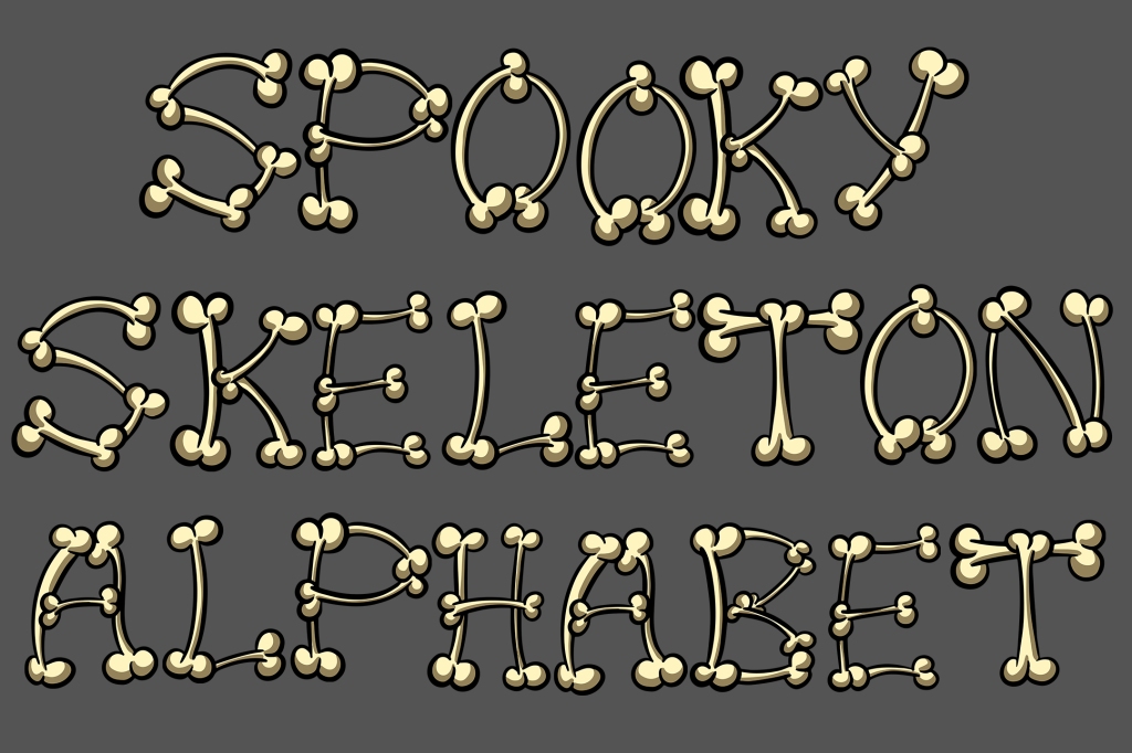 Skeleton Bones Font Letter Alphabet Font Cartoon by Squeeb Creative for Halloween